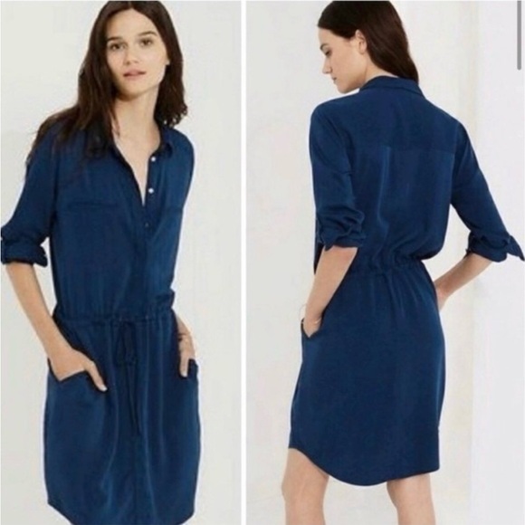 Lou & Grey Teal Button Up Shirt Dress - Picture 1 of 5